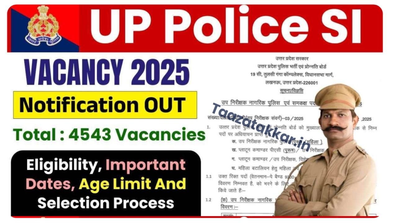 UP Police SI Vacancy 2025 : यूपी पुलिस एसआई भर्ती के लिए ऑनलाइन आवेदन सुरू, पात्रता, उम्र सहित जाने आवेदन प्रक्रिया